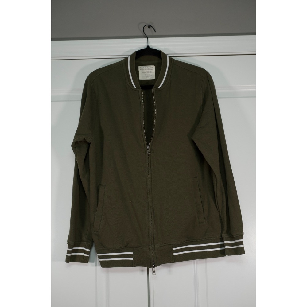 Five Four Nick Wooster Mens Bomber Jacket Medium Olive Green Varsity Knit Zip